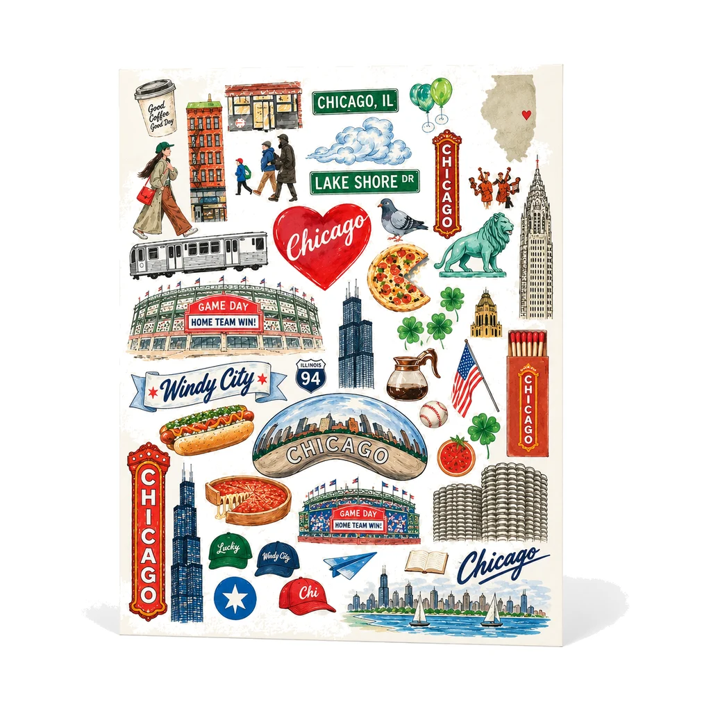 Chicago Sticker-Collage Art Print