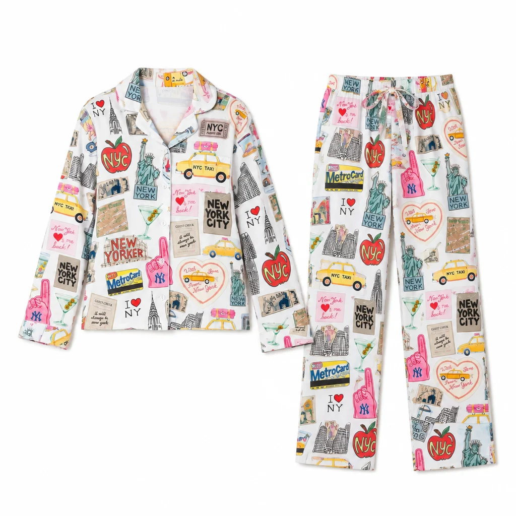 NYC Sticker Collage Pajama Set