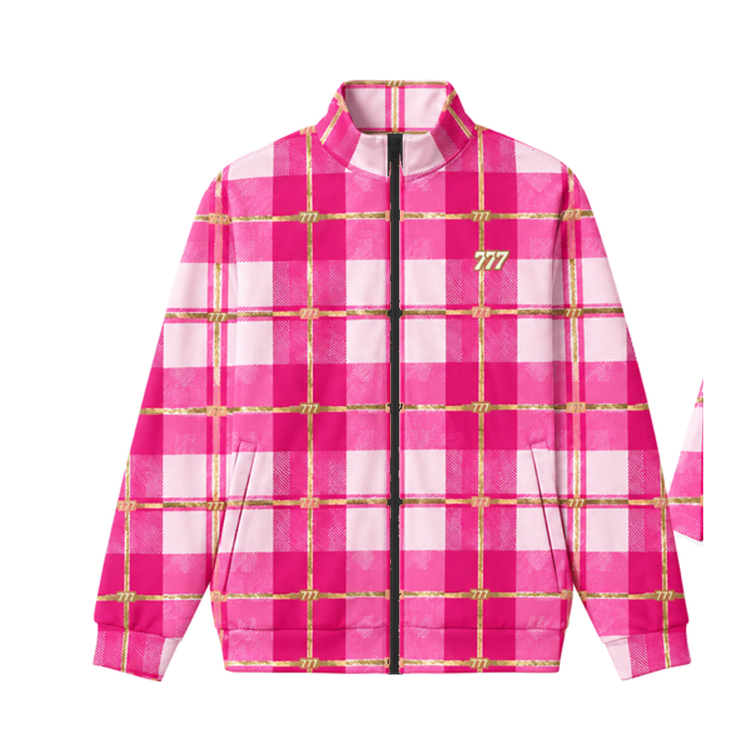 Pink Plaid Stand Collar Jacket