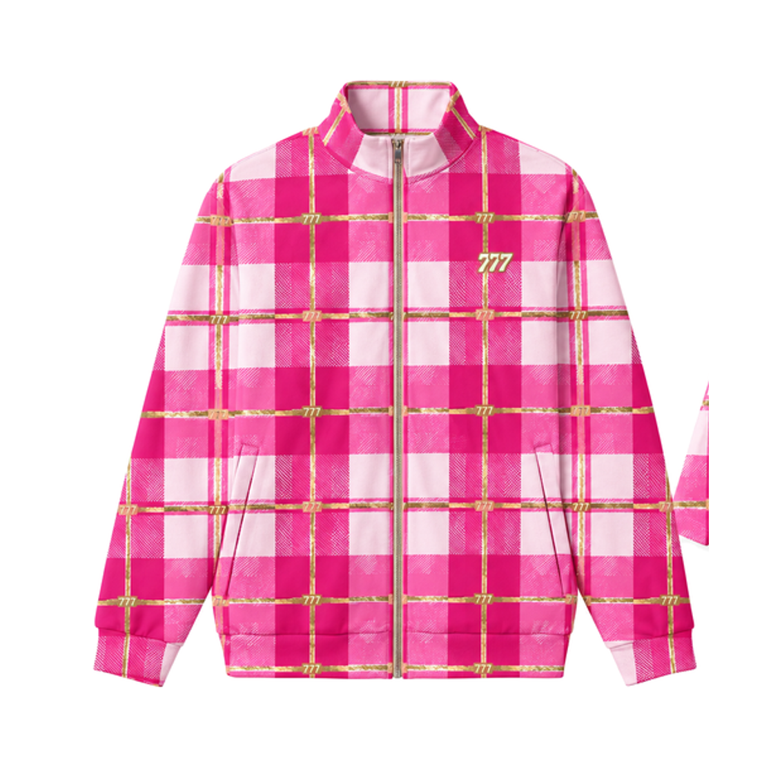 Pink Plaid Stand Collar Jacket